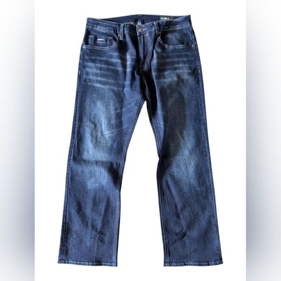 Buffalo David Bitton Six-X Slim Straight Distressed Blue Jean Stretch Mens 36X30 - Picture 1 of 4